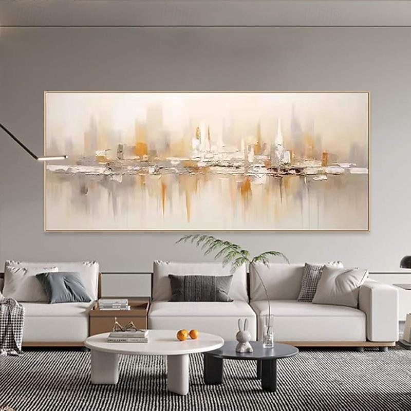 goud abstract bergschilderij hand geschilderd op canvas getextureerd abstract olieverfschilderij handgemaakte muurkunst goudfolie boho muur decor helder schilderij grote moderne kunst pianting voor 2025 - $58.99 –P2