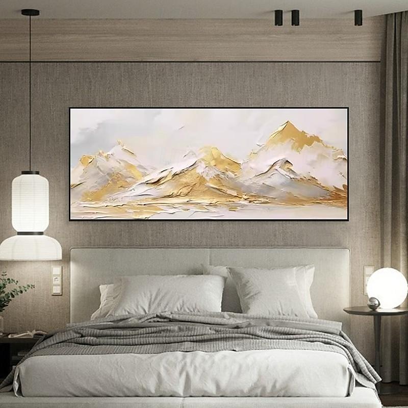 goud abstract bergschilderij hand geschilderd op canvas getextureerd abstract olieverfschilderij handgemaakte muurkunst goudfolie boho muur decor helder schilderij grote moderne kunst pianting voor 2025 - $58.99 –P14