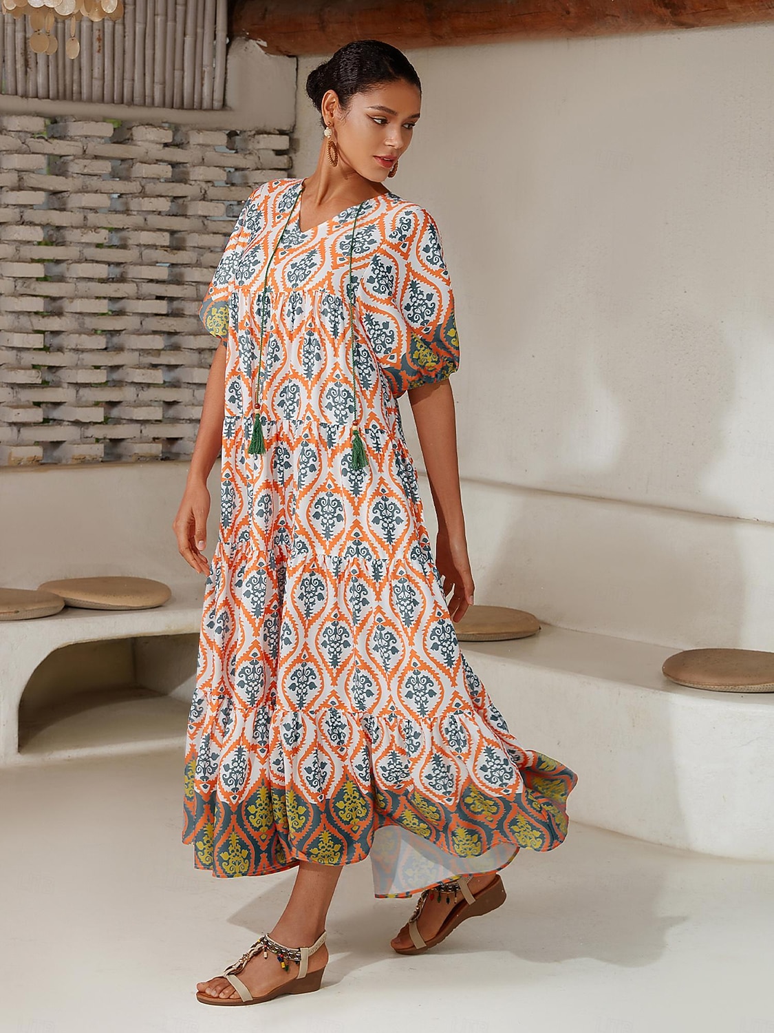 Per donna Vestito a ruota Abito Stampato Abito maxi Arcobaleno Maniche Corte Totem Nazionale Stampa Estate Scollo a V Vacanza Etnico. XS S M del 2025 a $152.99 –P6