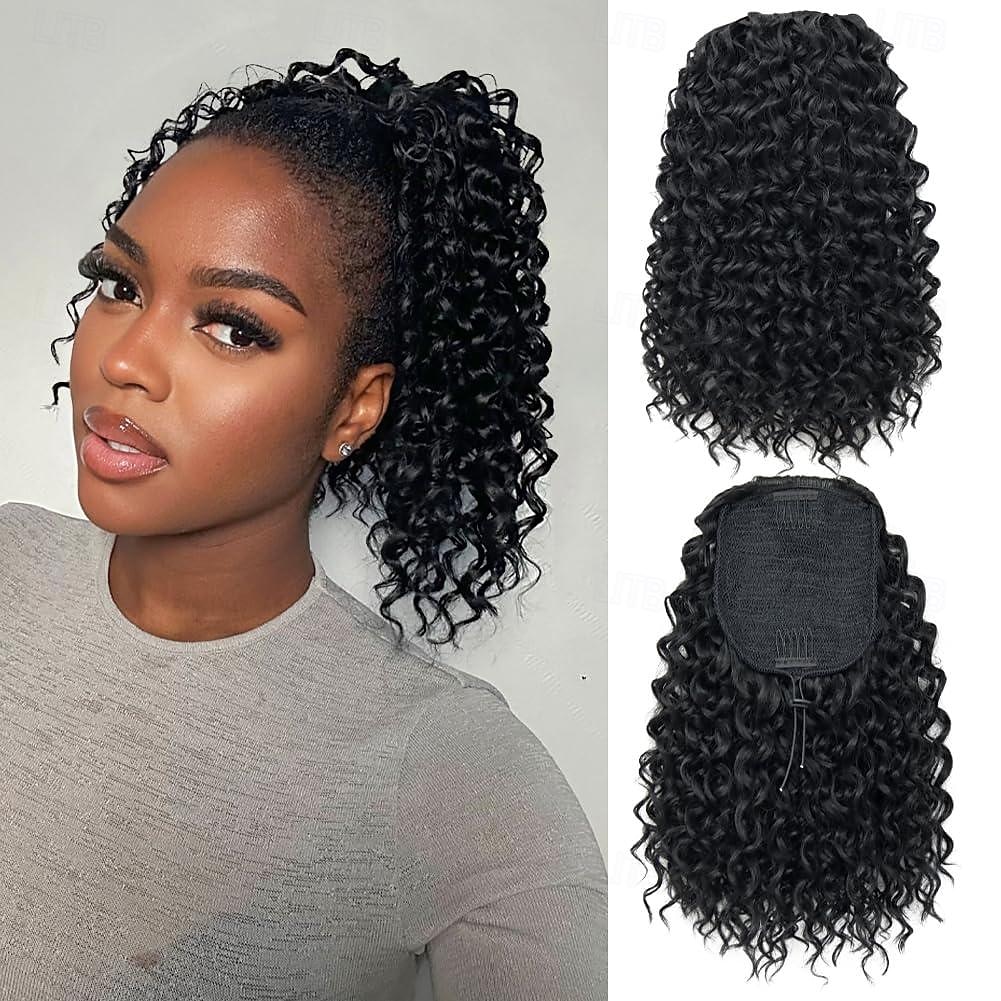 Extension de queue de cheval 10 pouces cordon de serrage extensions de cheveux de queue de cheval pour les femmes naturel noir court crépus bouclés queue de cheval faux postiche utilisation de 2025 ? $14.99 –P1