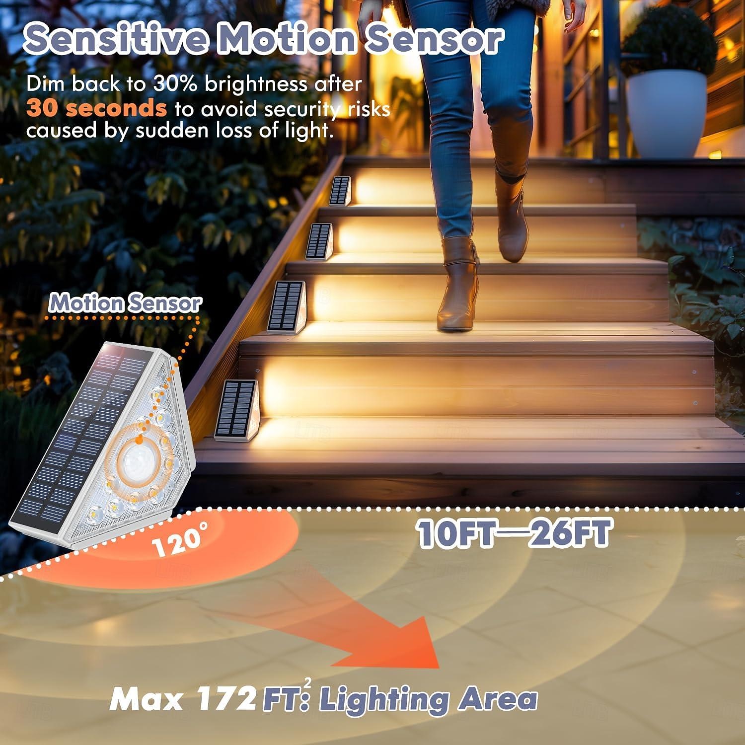 Motion Sensor Solar Stair Light Outdoor Waterproof Solar Step Light Super Bright LED Solar Fence Light for Porch Courtyard Deck Decor Lighting 2/4PCS 2026 - $45.99 –P2
