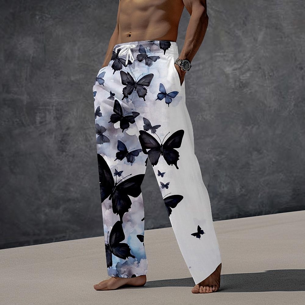 Per uomo Farfalla Pantaloni Misura del girovita medio Vacanza Casual Estate Primavera Stampa 3D azzurro cielo Nero Blu Reale del 2026 a $27.99 –P6