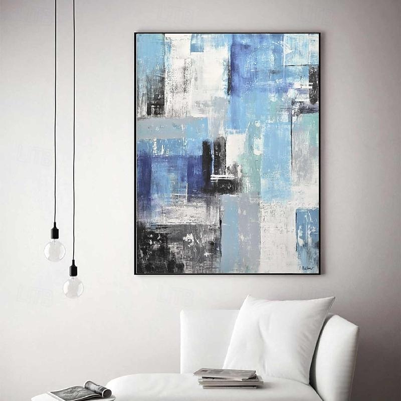 abstraktes Skyline-Gemälde, handgemalt, extragroßes Wandkunst-Gemälde, handgemachtes blaues Landschaftsgemälde auf Leinwand, großes Wandkunst-blaues abstraktes modernes Gemälde für Schlafzimmer, 2025 - $125.99 –P16