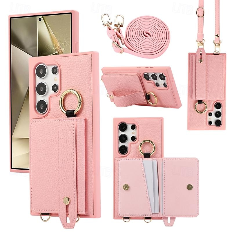 telefoon hoesje Voor Samsung Galaxy S25 Ultra S24 Ultra Plus S23 Ultra Plus S22 PlusUltra Achterkant met standaard met polsband Kaartsleuf Retro TPU Metaal PU-nahka 2025 - $22.99 –P1