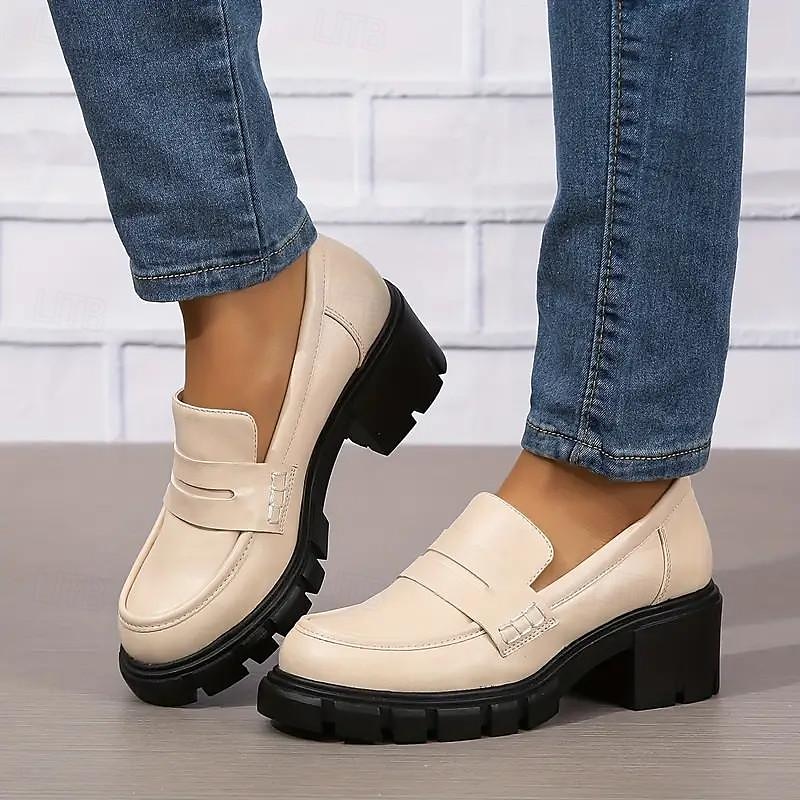 tjocka plattformsloafers för kvinnor – svarta slip-on skor med rund tåsula för vardags- och kontorskläder 2025 - $42.99 –P11