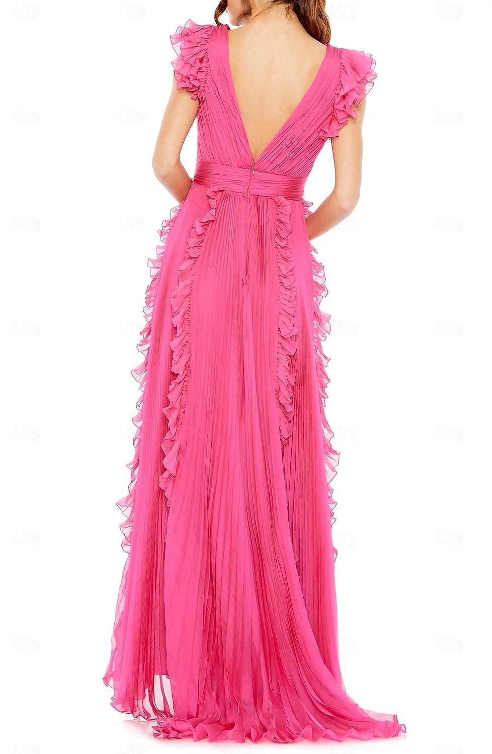 Robe de cérémonie invitée de mariage en A tenue de soirée robe de fête longueur maxi sans manches col en V en mousseline dos en V avec plis de 2025 ? $180.99 –P2