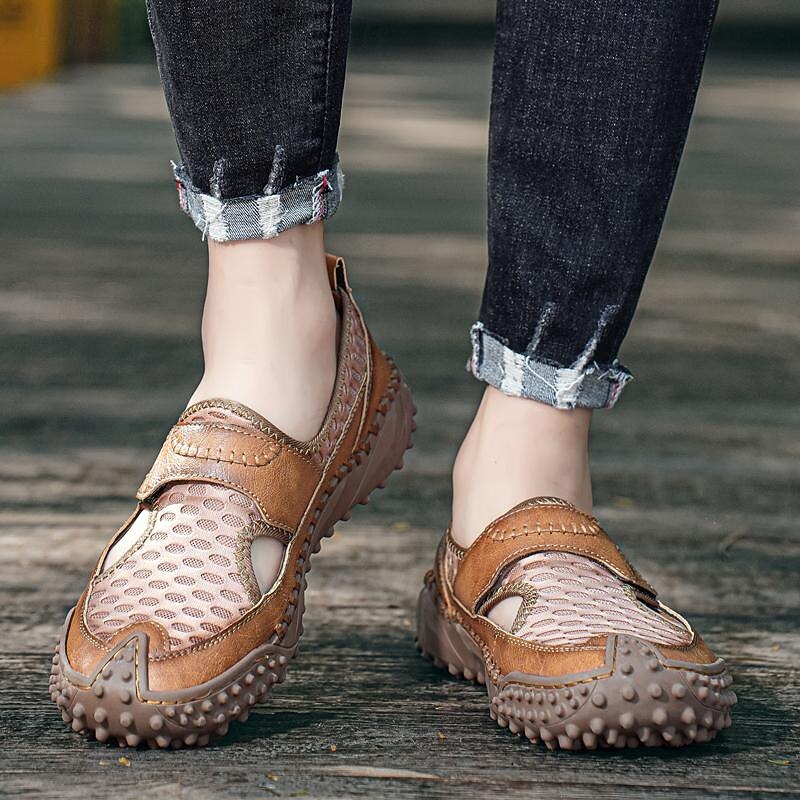 Homens Sandálias sapatos feitos à mão Caminhada Casual Ao ar livre Férias Praia Com Transparência Respirável Confortável Antiderrapante Sem Atacadores Preto Marron Bege Primavera Outono de 2025 por $49.99 -P15