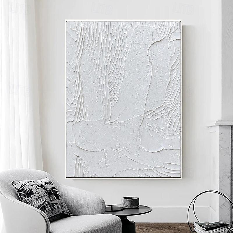 peint à la main 3d texturé blanc peinture abstraite sur toile 3d texturé art mural boho moderne toile art salon décor pattle couteau peinture à l'huile décor à la maison hôtel pièce d'art de 2025 ? $116.99 –P10