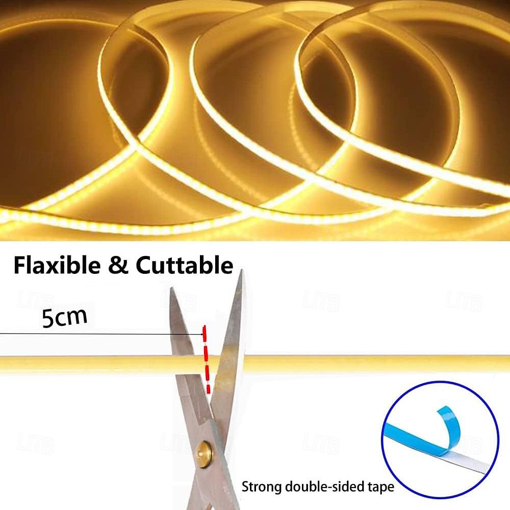 Waterproof COB USB 5V LED Strip Light, High Gloss LED Soft Flexiable Strip Light with USB Switch 3.28-16 ft (1-5M) 480 LED/Meter Waterproof Flexible Self-adhesive Safety Tape Light Suitable for Kitchen Garage TV Wall and Home DIY Lighting 2025 - $11.49 –P3