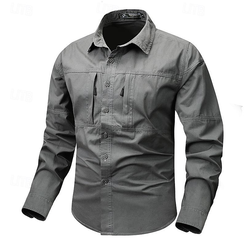 Hombre Camisa Camisas de trabajo Camisa casual Abotonar la camisa Camisa cargo Negro Color Caquí Verde Ejército Gris Manga Larga Plano Cuello Vuelto Vacaciones Festivos Bolsillo delantero Ropa Moda 2025 - $37.99 –P6
