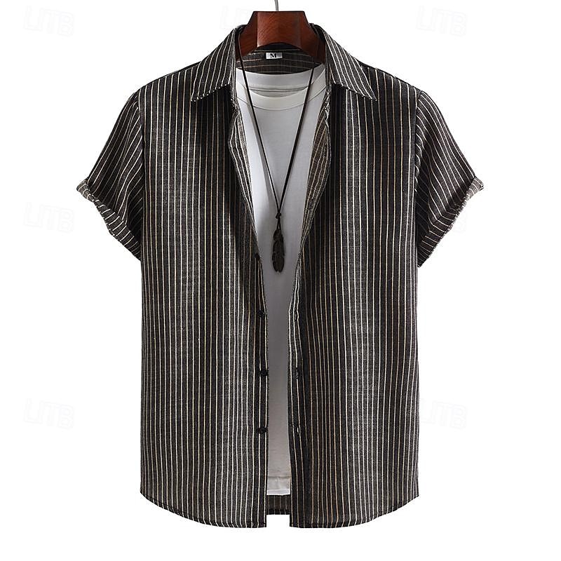Per uomo Camicia Camicia Estiva Camicia casual Camicia da Spiaggia Camicia con Bottoni Camicie a righe Nero Manica Corta A righe Collo ripiegato Vacanza Camicia hawaiana Abbigliamento Poliestere Moda del 2025 a $21.99 –P1