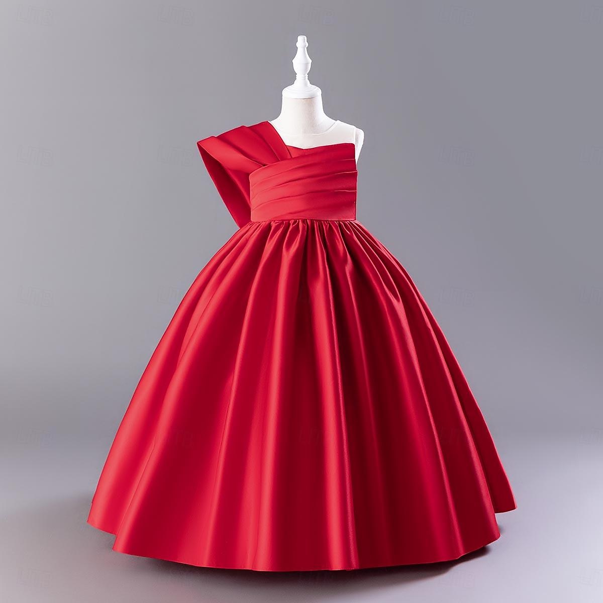 Robe de Demoiselle d'Honneur Fille Fille Robe Robe de fête Utilisation Mariage Soirée Elégant du quotidien Plissé Couleur unie Sans Manches Col Ras du Cou Noir Rouge 3-13 ans de 2025 ? $29.99 –P1