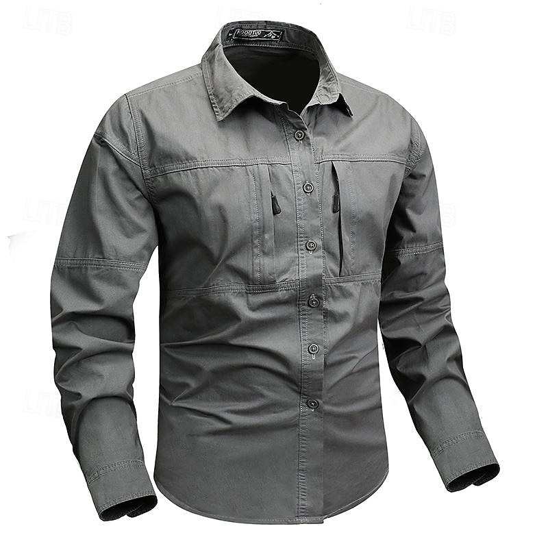 Hombre Camisa Camisas de trabajo Camisa casual Abotonar la camisa Camisa cargo Negro Color Caquí Verde Ejército Gris Manga Larga Plano Cuello Vuelto Vacaciones Festivos Bolsillo delantero Ropa Moda 2025 - $37.99 –P7