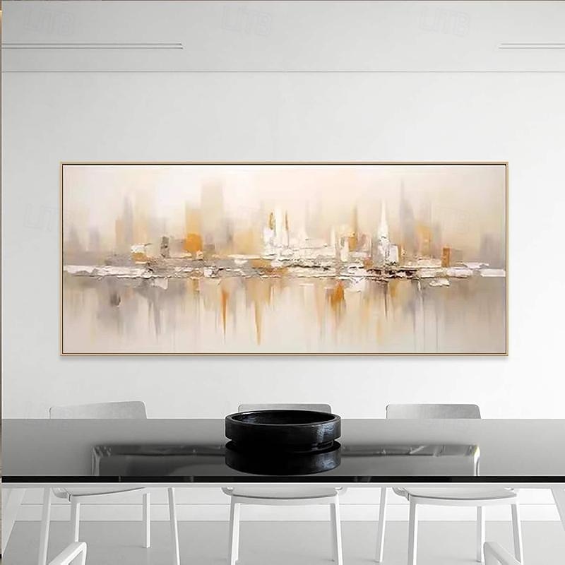 goud abstract bergschilderij hand geschilderd op canvas getextureerd abstract olieverfschilderij handgemaakte muurkunst goudfolie boho muur decor helder schilderij grote moderne kunst pianting voor 2025 - $58.99 –P1
