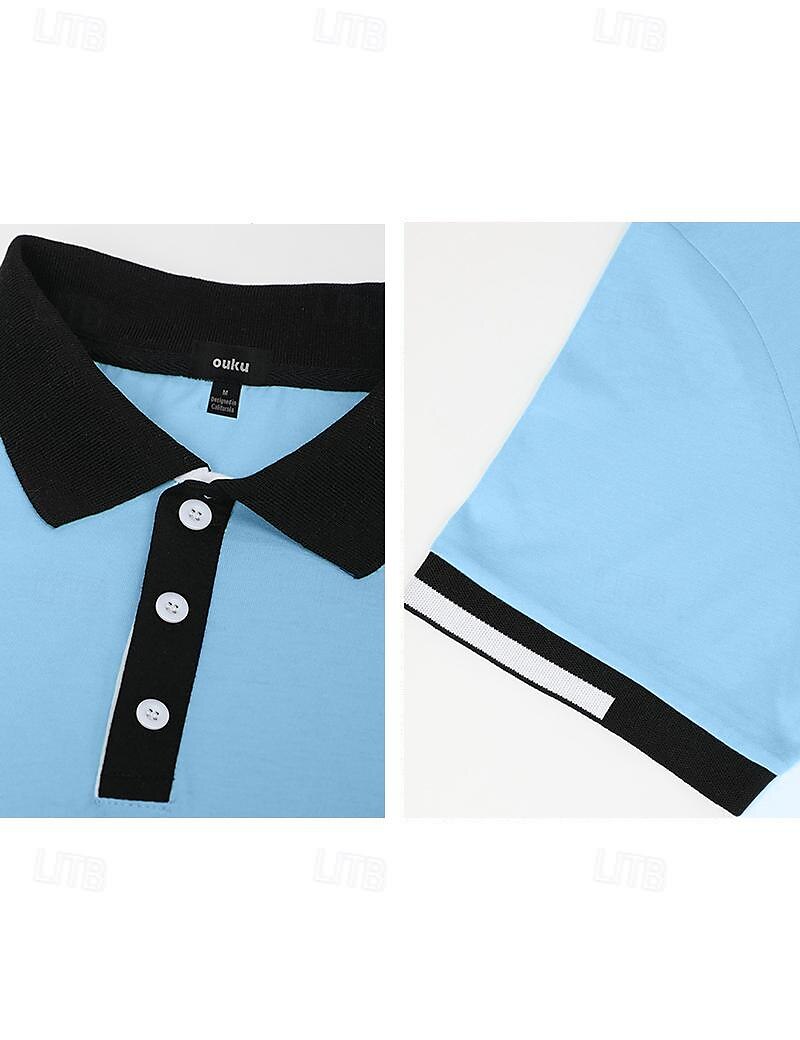Herren Polos mit Knöpfen Golfhemd Casual Festtage Gerippter Polokragen Kurzarm Modisch Basic Feste Farbe Patchwork Sommer Regular Fit Schwarz Weiß Rote Blau Braun Grün Polos mit Knöpfen 2025 - $21.99 –P4