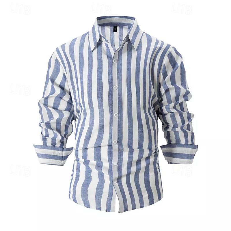 Per uomo Camicia Camicia di lino Camicia Estiva Camicia casual Camicia da Spiaggia Camicia di cotone A righe Vacanza Camicia hawaiana Nero Rosa Rosso Azzurro cielo Manica Lunga Collo ripiegato del 2025 a $28.99 –P6