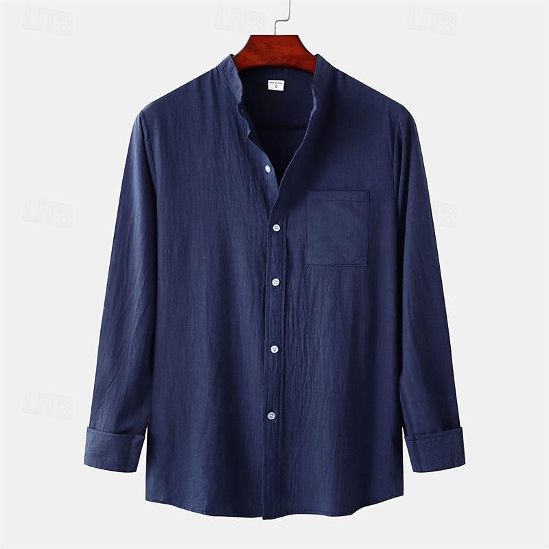 Per uomo Camicia Camicia di lino Camicia in cotone e lino Camicia con colletto cinese Camicia con colletto alla coreana Camicia casual Semplice Vacanza Camicia hawaiana Bianco Blu marino Cachi Azzurro del 2025 a $32.99 –P14