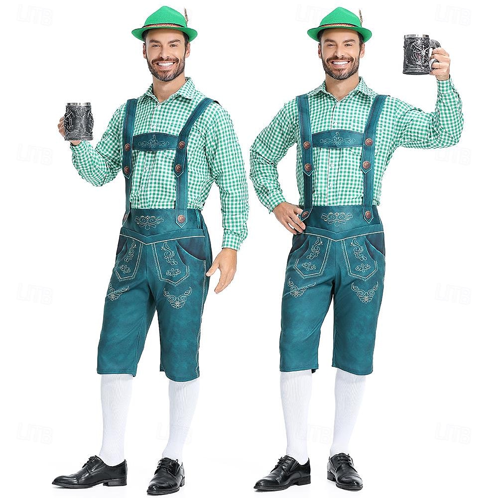 Karnawał Piwo Oktoberfest Kostium Stroje Lederhosen Koszula Bawaria Niemiecki Monachium Łąki Męskie Tkanina w stylu tradycyjnym Koszula Szorty 2025 - $38.99 -P6