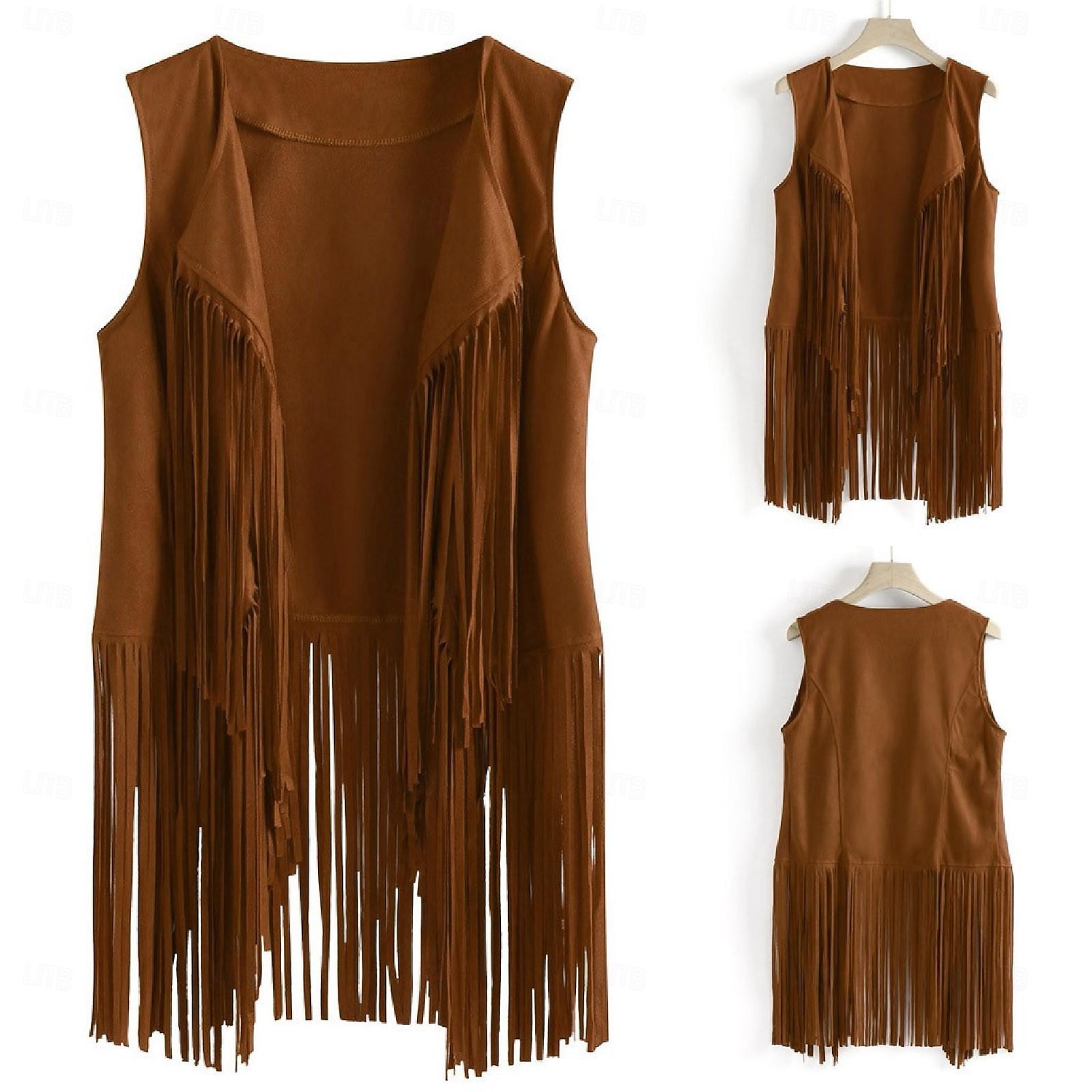 Retro Antiguo Años 60 Años 70 Conjunto de accesorios Chaleco de ante Hippie Borlas Disfraz Mujer Desfile del orgullo Mes del Orgullo Adulto Chalecos Pendientes Collare 2026 - $48.99 –P2