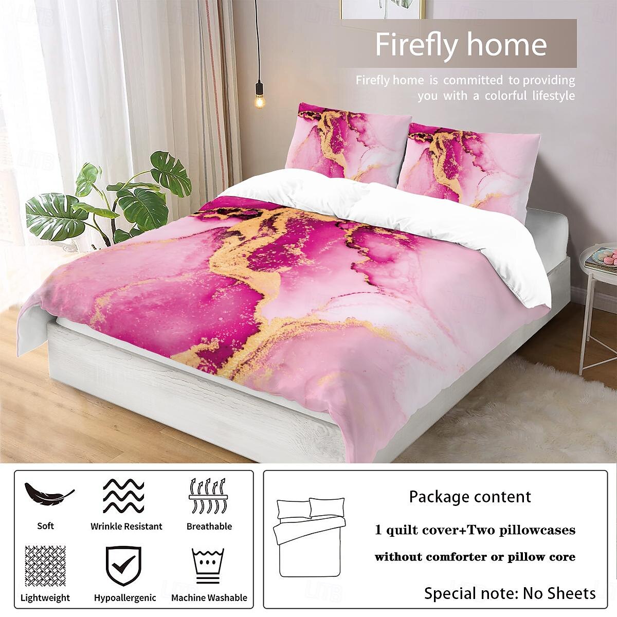 svart hvit marmor 3d-trykt 3-delt sett med dundynetrekk 100 % bomull for hotell soverom gjesterom sengesett behagelige sett 2025 - $30.99 –P4