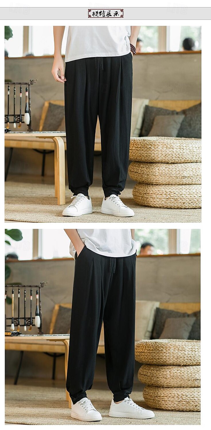 Homens Calças de linho Calça verão Calça casual Bolsos Côr Sólida Respirável Comprimento total Esportes Relaxantes Casual Ajuste Largo Preto Azul Profundo Sem Elasticidade de 2025 por $31.99 –P12