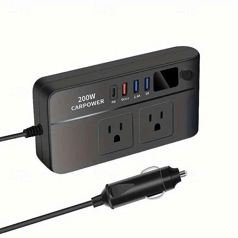 Invertor de putere 200w pentru mașină - convertor dc 12v la 110v ac cu 3 usb tip-c și ecran de afișare cu LED potrivit pentru mașini/suv-uri/camioane 2025 - $72.99 –P1