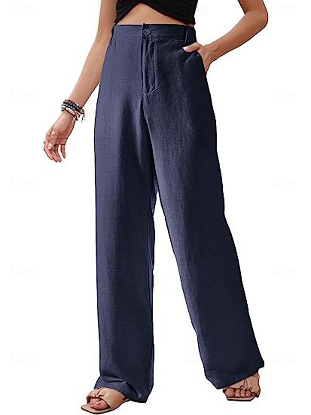 Femme Ample Pantalon Casual Quotidien Longue Plein Poches latérales Respirabilité Confortable Micro-élastique Fin de semaine Noir Blanche bleu marine Vert Printemps été Standard de 2025 ? $24.99 –P9
