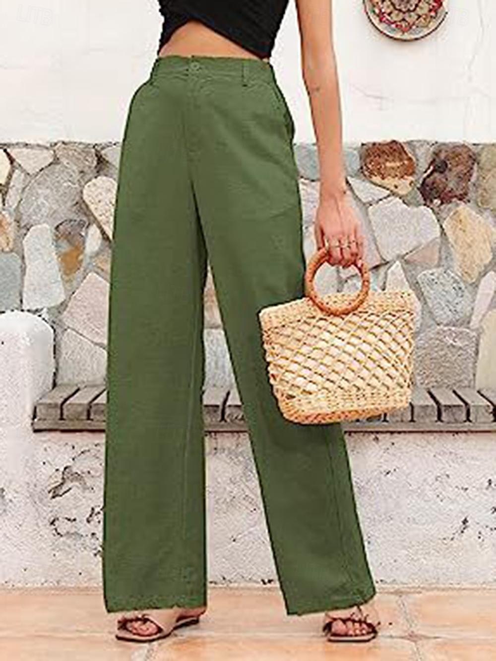 Femme Ample Pantalon Casual Quotidien Longue Plein Poches latérales Respirabilité Confortable Micro-élastique Fin de semaine Noir Blanche bleu marine Vert Printemps été Standard de 2025 ? $24.99 –P1