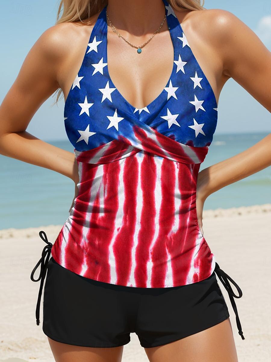 Uavhengighetsdagen Kvinners Badetøy Patriotiske Fjerde juli Tankini 2 Delt Badedrakt Amerikansk Flagg Trykk Ferie Badedrakter 2025 - $5.59 –P1