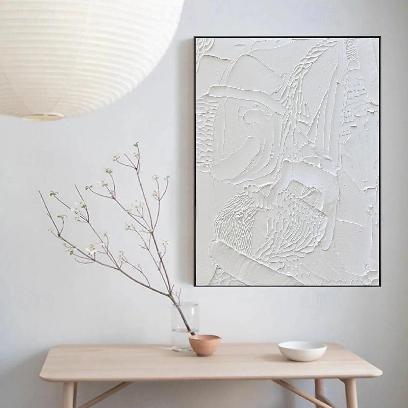 peint à la main 3d texturé blanc peinture abstraite sur toile 3d texturé art mural boho moderne toile art salon décor pattle couteau peinture à l'huile décor à la maison hôtel pièce d'art de 2025 ? $116.99 –P2