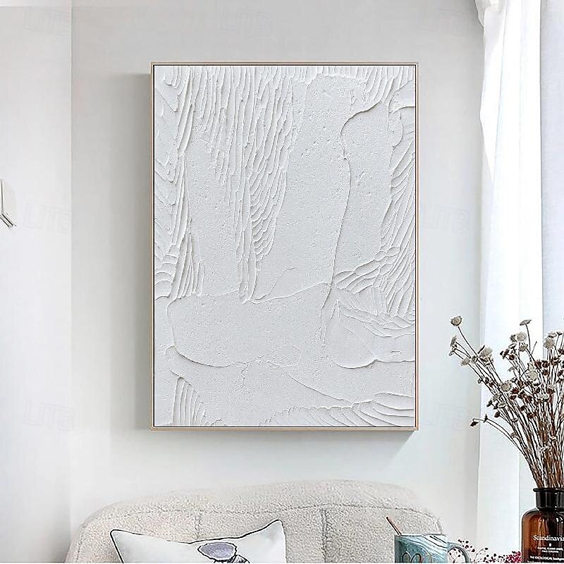 peint à la main 3d texturé blanc peinture abstraite sur toile 3d texturé art mural boho moderne toile art salon décor pattle couteau peinture à l'huile décor à la maison hôtel pièce d'art de 2025 ? $116.99 –P12