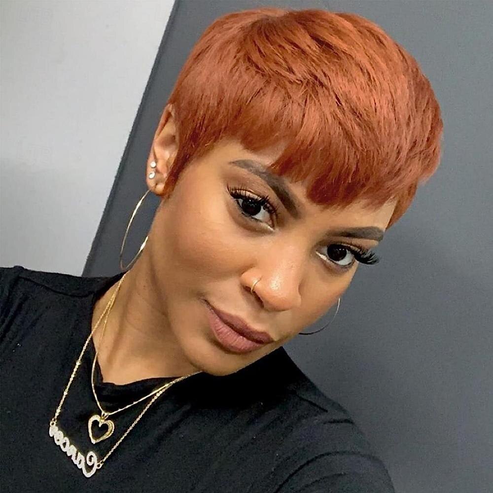 parrucche di capelli umani con taglio pixie per donne nere nessuna parrucche di pixie anteriori in pizzo a strati corti con frangia per l'uso quotidiano del 2025 a $59.99 –P3