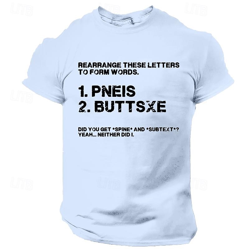 Le T-shirt des hommes Réorganisez ces lettres pour former des mots T-shirt graphique à 100 % coton à manches courtes T-shirt graphique noir blanc vin confortable mode de vêtements de 2025 ? $15.99 –P5