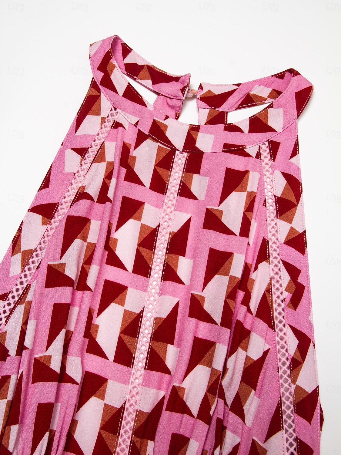 Damen Resortkleidung Maxikleid Rosa Ärmellos Geometrisch Spitzenbesatz Frühling & Sommer Neckholder Elegant Strandurlaub S M L 2025 - $86.99 –P9