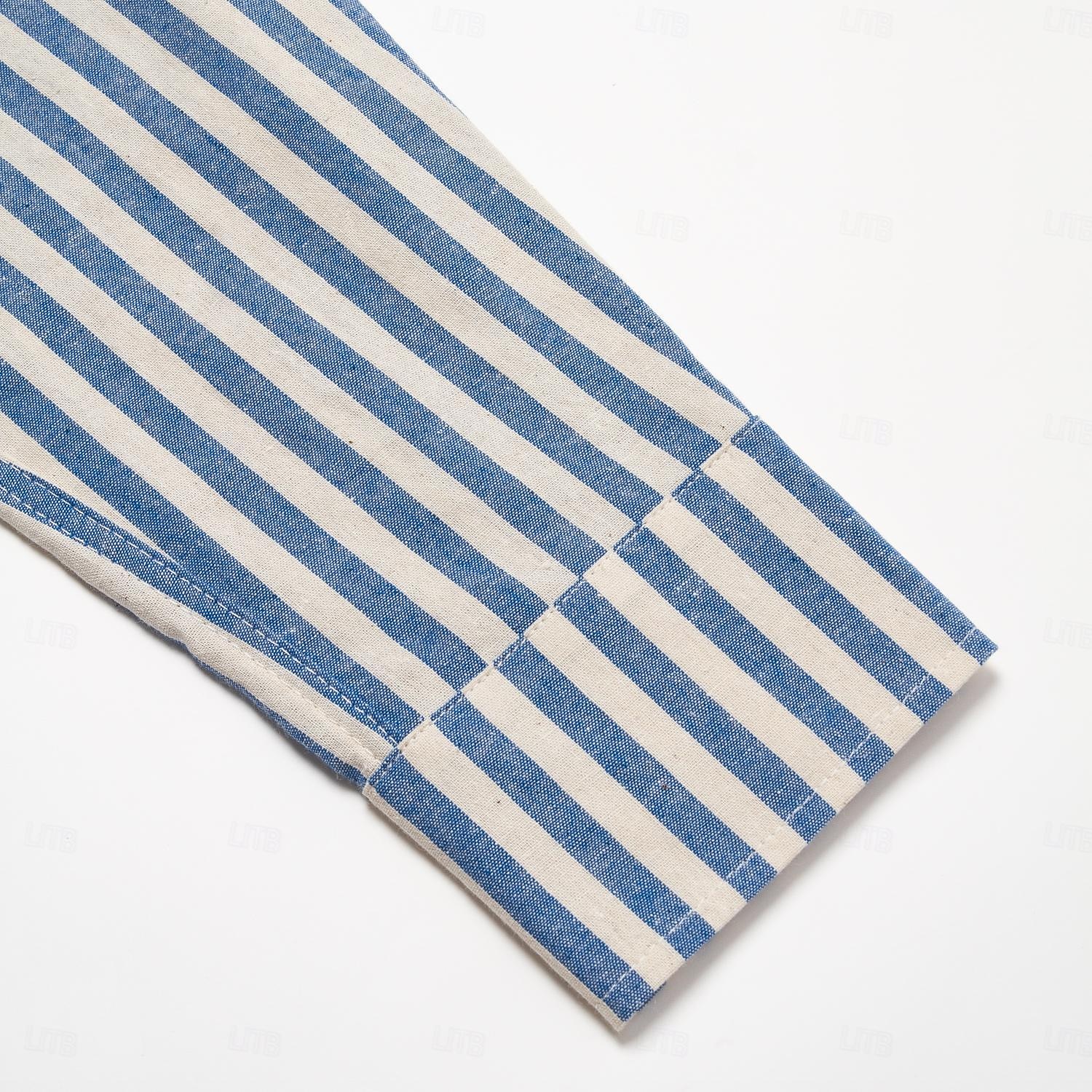 Herren Hemd Sommerhemd Freizeithemd Knopfhemd Schwarz Blau Langarm Streifen Revers Urlaub Alltagskleidung Bekleidung Baumwolle 100% Baumwolle Mode Hawaiianisch Lässig 2025 - $4.69 –P5