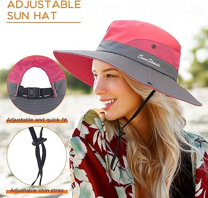 Sunshade Hat UV Protection Wide Brim Beach Cap Foldable Ponytail Bucket Fishing Hat Beach Cap for Fishing Hiking Gardening Outdoor 2025 - GBP £8 –P3
