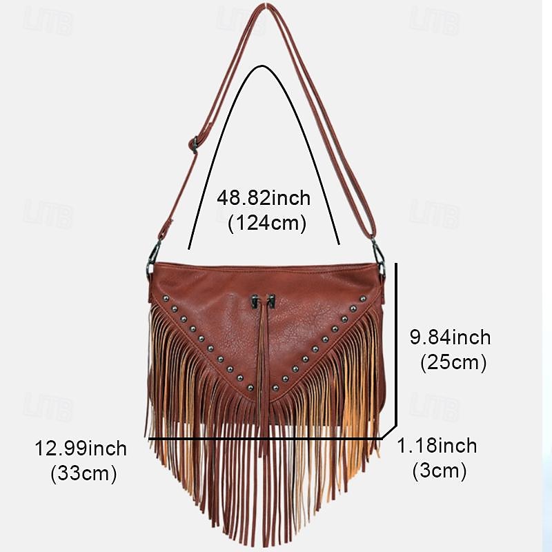 Mujer Bolso bandolera Bolsa de hombro Bolsa de vagabundo Cuero de PU Remache Borla Gran Capacidad Color sólido Negro Blanco Marrón 2025 - $32.99 –P4