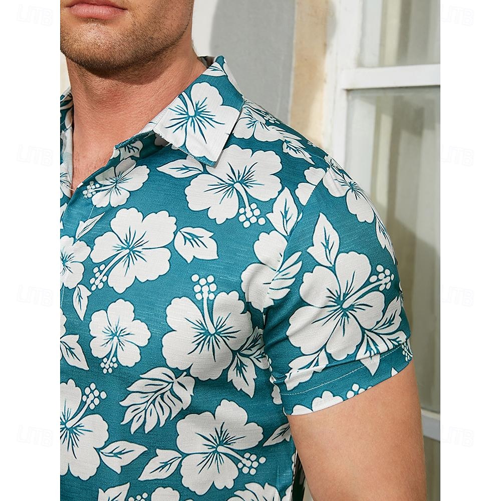 Men's Linen Shirt Summer Shirt Casual Shirt Beach Shirt Summer Hawaiian Shirt Flower / Plants Vacation Hawaiian Blue Short Sleeve Lapel Spring & Summer Clothing Apparel Print 2025 - $26.99 –P3