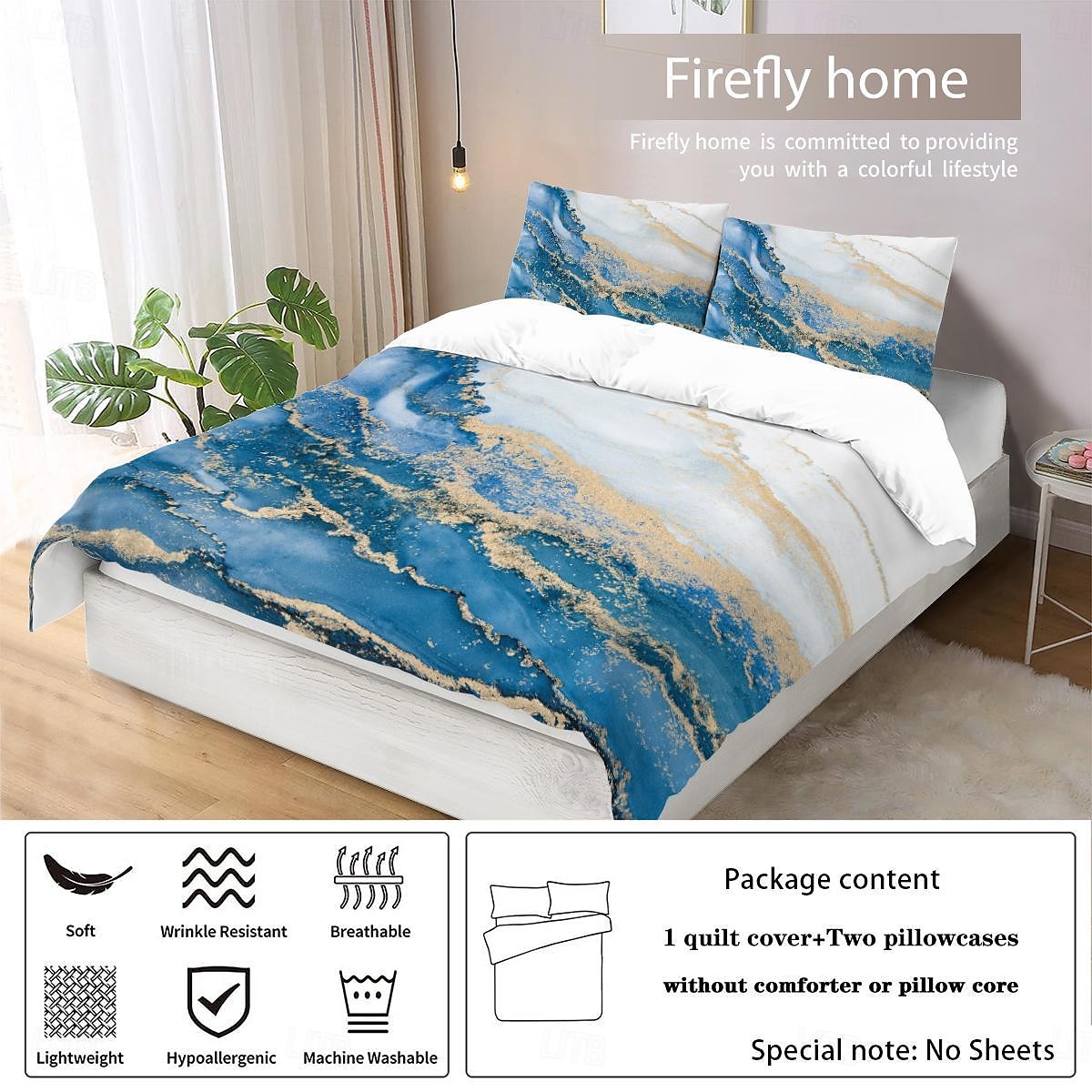 svart hvit marmor 3d-trykt 3-delt sett med dundynetrekk 100 % bomull for hotell soverom gjesterom sengesett behagelige sett 2025 - $30.99 –P11