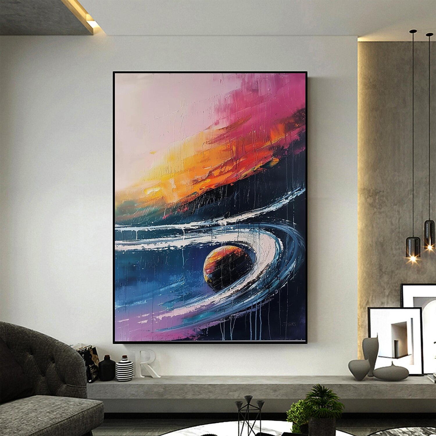 handgemachtes Ölgemälde Leinwand Wandkunst Dekor original buntes Sternenhimmel Gemälde abstrakte Nachtszene Malerei Wohndekor mit gespanntem Rahmen ohne Innenrahmen Gemälde 2025 - $147.99 –P2