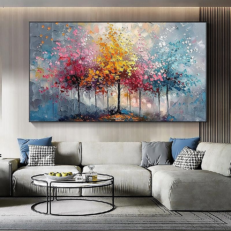 bunte Bäume Ölgemälde auf Leinwand große handgemalte Wandkunst abstrakte Wald Ölgemälde Wandkunst Landschaft Ölgemälde moderne Blumen Baum Gemälde für Wohnzimmer Wohnkultur Geschenk 2025 - $125.99 –P16