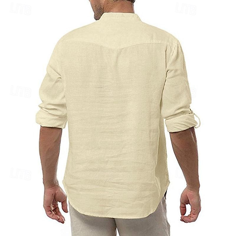 Férfi Ing Kínai galléros ing Mandarin galléros ing Popover ing Alkalmi ing Pamut póló Sima Vakáció Hawaii Fekete Fehér Hosszú ujj Álló gallér Tavasz & Ősz Ruházat 2025 - $22.99 –P7