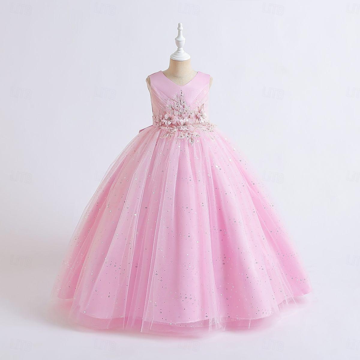 Děti Dívčí Květinové dívčí šaty Šaty Šaty na párty Pevná barva Bez rukávů Výkon Svatební Párty Výšivka Princeznovské Sladký Polyester Maxi Áčkové šaty Léto Jaro 3-13 let Světlá růžová Námořnická modř 2025 - $33.99 –P1