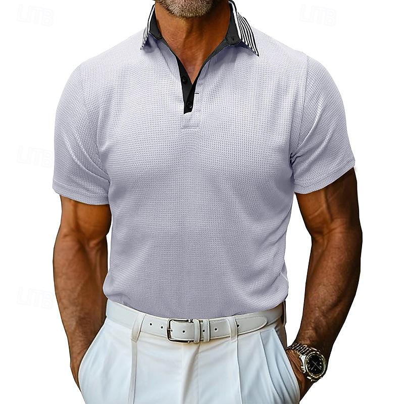 Per uomo Magliette Polo a Nido d'Ape Testurizzato Casuale Ferie Bavero Colletto Polo a Coste Manica Corta Moda Essenziale Semplice Bottoni Morbido Estate Primavera Vestibilità regolare Esercito verde del 2026 a $24.99 –P8