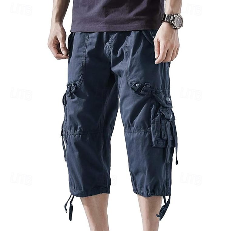 Men's Capri Cargo Shorts Cargo Shorts Shorts Capri Pants Hiking Shorts Leg Drawstring 6 Pocket Plain Comfort Outdoor Daily Going out Fashion Streetwear Black Army Green 2026 - $31.99 –P14
