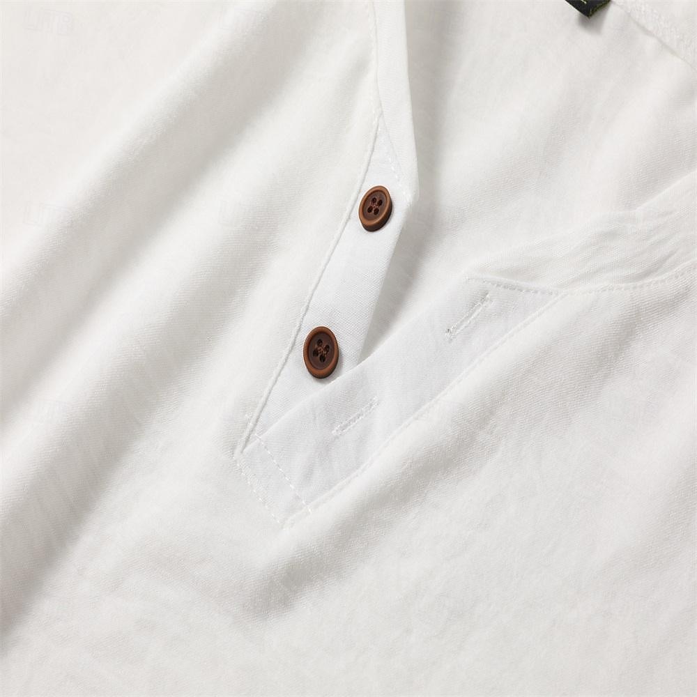 Men's Henley Shirt Tee Top Short Sleeves V Neck Summer Plain Fashion Designer Basic Vacation Street Going out Black White Light Blue Top Tee for Men 2025 - $16.49 –P2