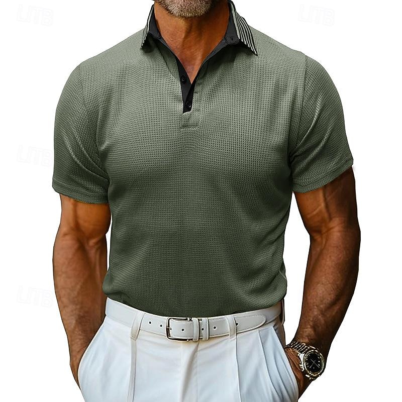 Per uomo Magliette Polo a Nido d'Ape Testurizzato Casuale Ferie Bavero Colletto Polo a Coste Manica Corta Moda Essenziale Semplice Bottoni Morbido Estate Primavera Vestibilità regolare Esercito verde del 2026 a $24.99 –P12