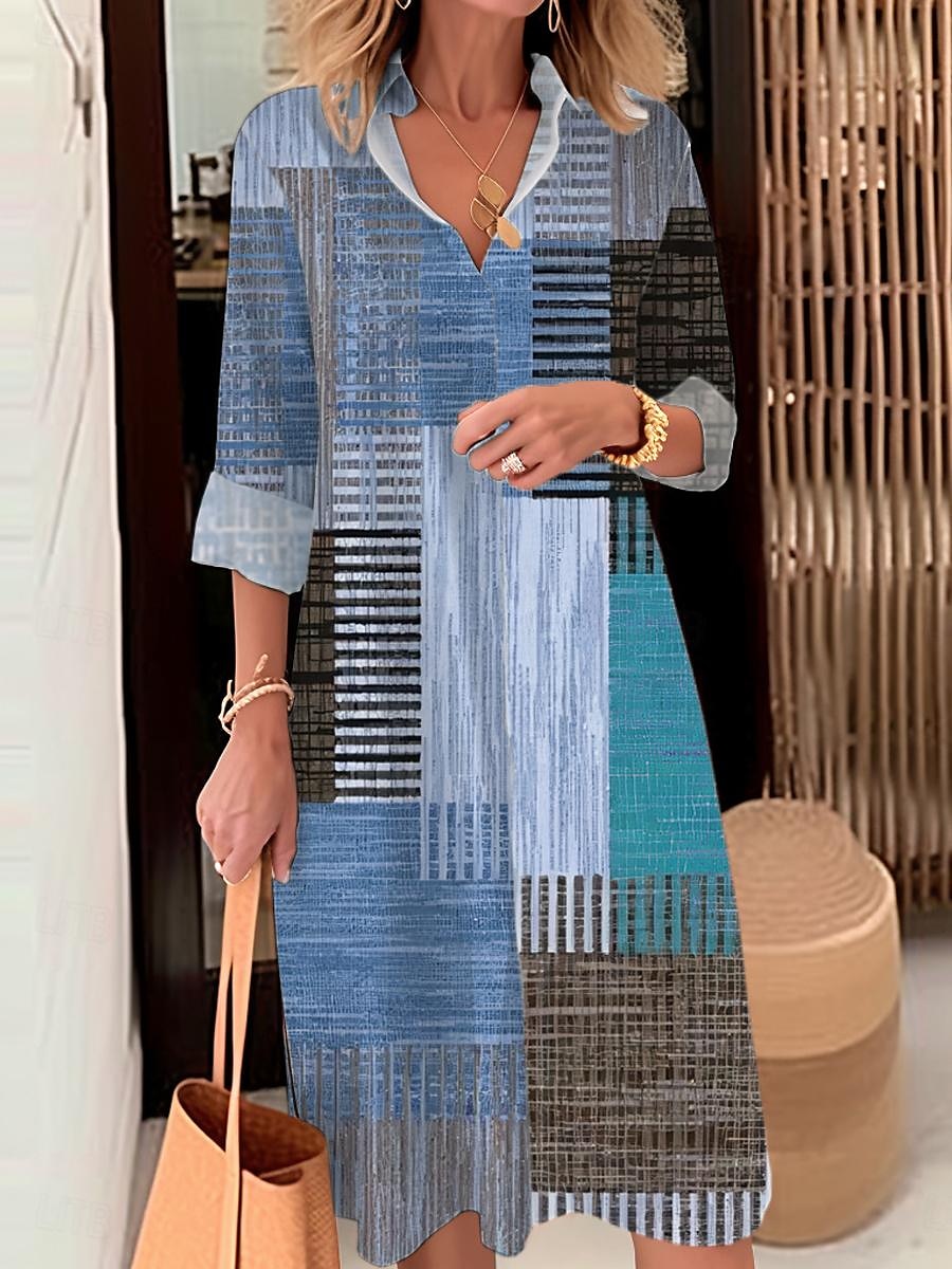 Rochie Midi pentru Femei Rochie Tip Camasa Rochie Casual În Aer Liber Birou Zi de Zi Modă Modernă Guler Tip Camasa Buton Buzunar Mâneci Lungi Toamnă Iarnă Ajustare Largă Carouri Stripe 2025 - $41.99 –P2