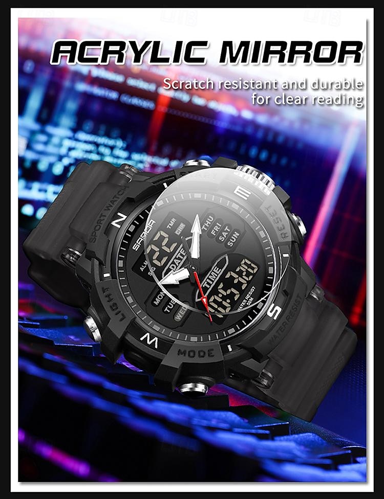 SANDA Heren Digitale Horloge Buiten Sports Mode Polshorloge Luminous Stopwatch Alarmklok Countdown TPU Horloge 2025 - $28.99 –P10