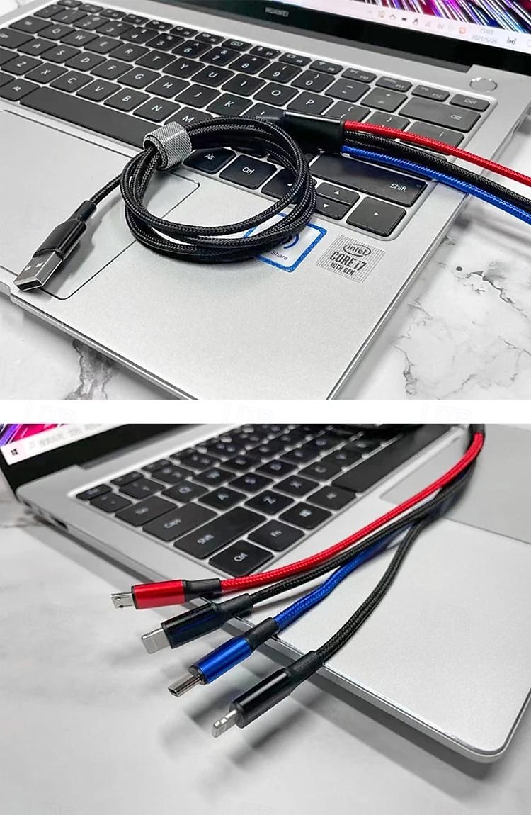 Câble usb 4 en 1 pour iphone 3 en 1 usb a vers micro usb/type c/8 broches câble de chargeur 3a câble de charge rapide pour huawei samsung xiaomi de 2025 ? $12.99 –P1